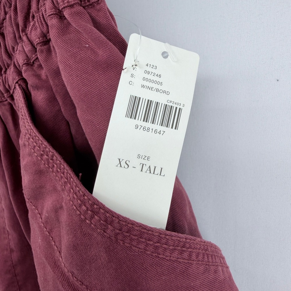 Anthropologie Wine Smocked Waist Barrel Pants Burgundy Relaxed Tall XS NEW - Picture 3 of 5